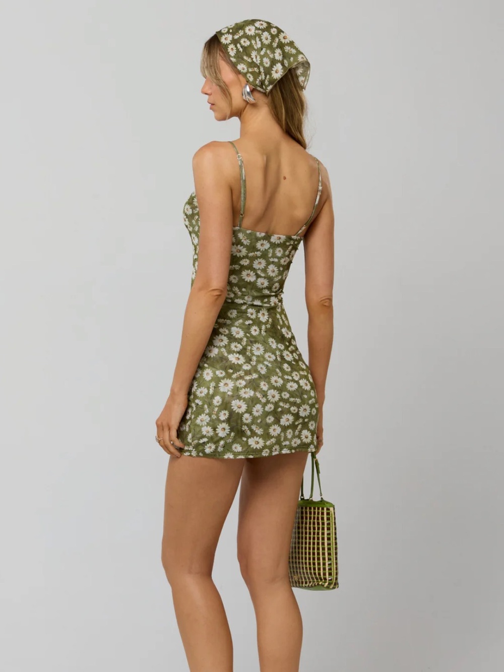 RESA Lovelace Olive Green Daisy Slip Mini Dress - Picture 2 of 6